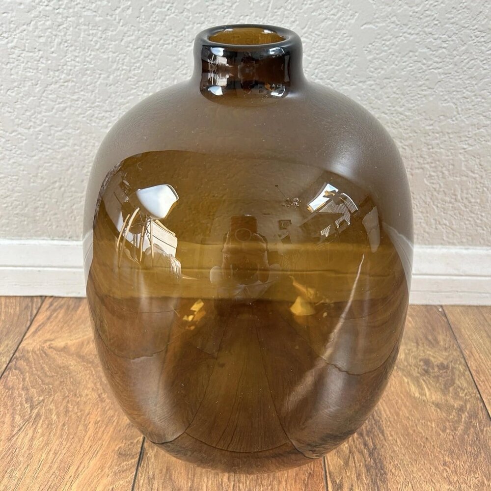 Crate And Barrel Polish Hand Blown 11” Coco Glass Vase Jar - Brown
